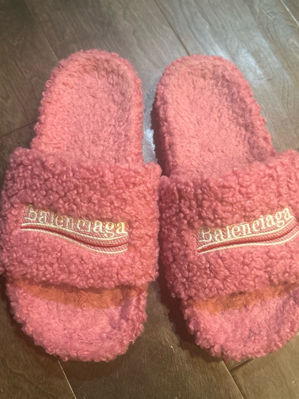 Balenciaga Pink Sherpa Slide Sandals